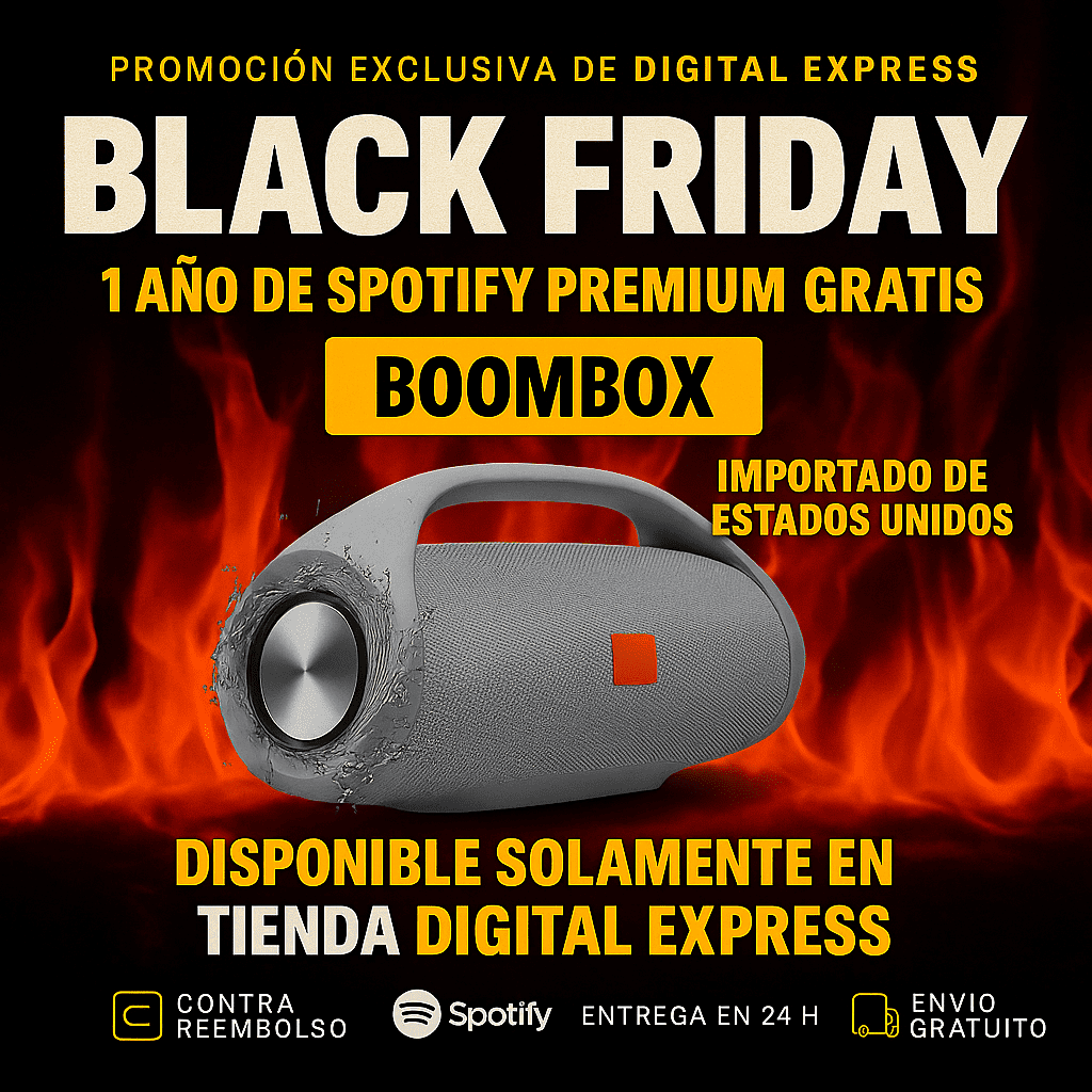 ¡POTENCIA Y SONIDO IMBATIBLES! ¡El BOOMBOX HA LLEGADO! +1 Año de Suscripción a Spotify Premium Gratis 🔥Calentamiento Black Friday🔥