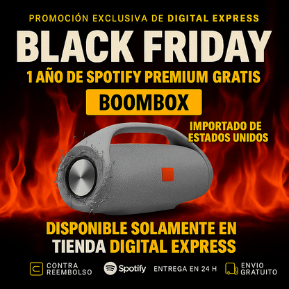 ¡POTENCIA Y SONIDO IMBATIBLES! ¡El BOOMBOX HA LLEGADO! +1 Año de Suscripción a Spotify Premium Gratis 🔥Calentamiento Black Friday🔥