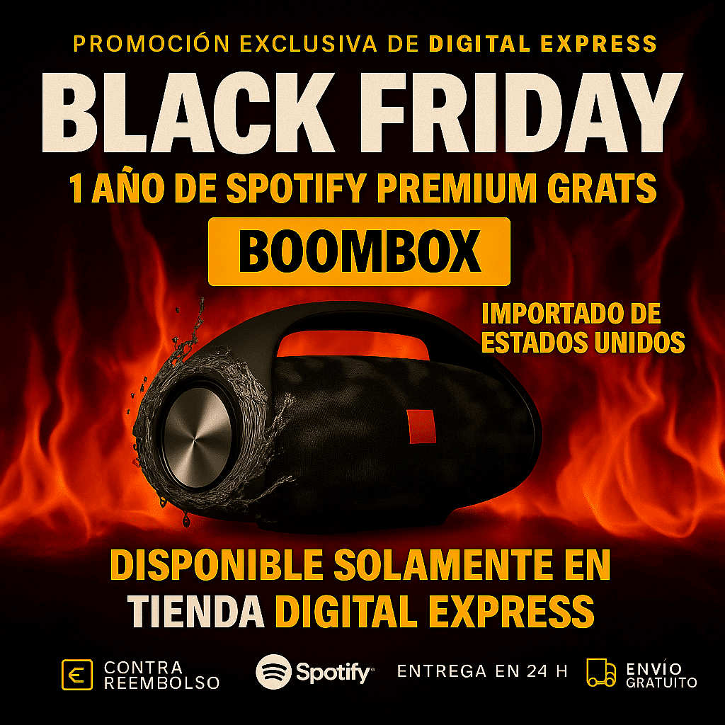 ¡POTENCIA Y SONIDO IMBATIBLES! ¡El BOOMBOX HA LLEGADO! +1 Año de Suscripción a Spotify Premium Gratis 🔥Calentamiento Black Friday🔥