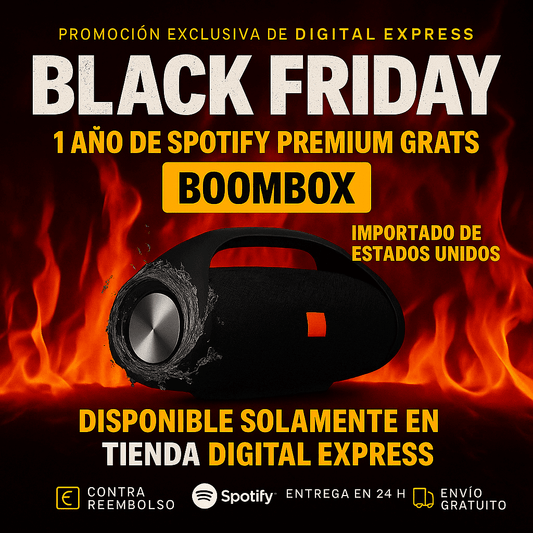 ¡POTENCIA Y SONIDO IMBATIBLES! ¡El BOOMBOX HA LLEGADO! +1 Año de Suscripción a Spotify Premium Gratis 🔥Calentamiento Black Friday🔥