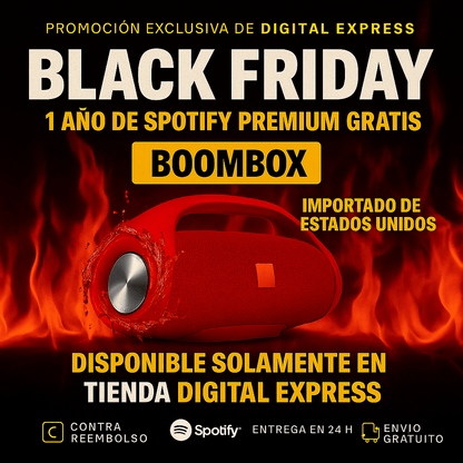 ¡POTENCIA Y SONIDO IMBATIBLES! ¡El BOOMBOX HA LLEGADO! +1 Año de Suscripción a Spotify Premium Gratis 🔥Calentamiento Black Friday🔥